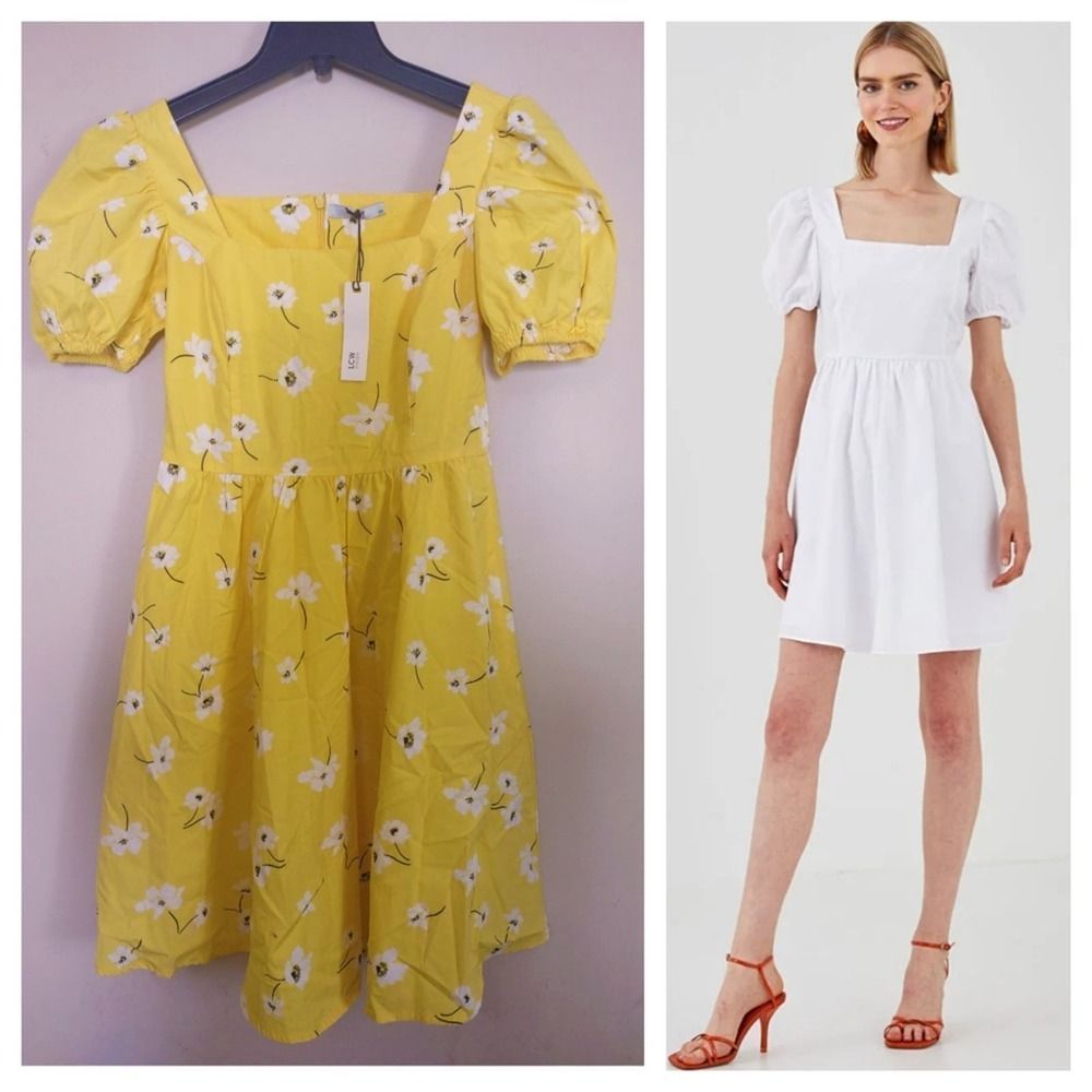 100% Cotton Square Neck Straight Balloon Sleeve Poplin Dress XS By LCW Vision